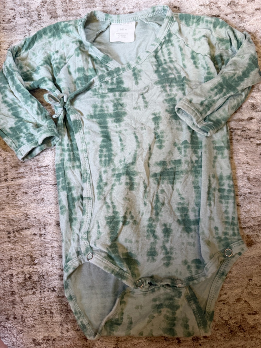 6-12 months - The Woods by Kate Quinn tie dye green onesie